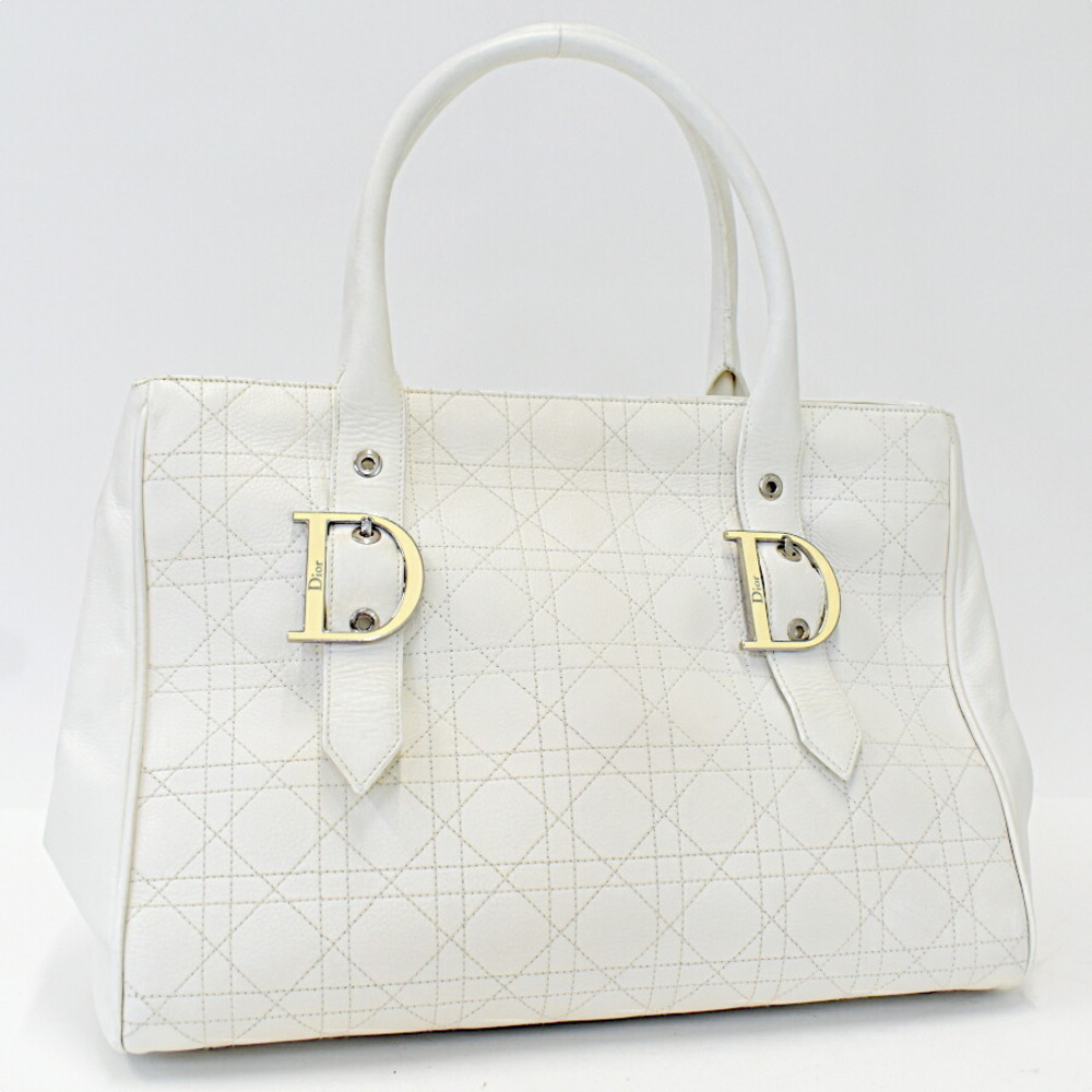 Christian Dior Cannage Stitch Leather Tote Bag White